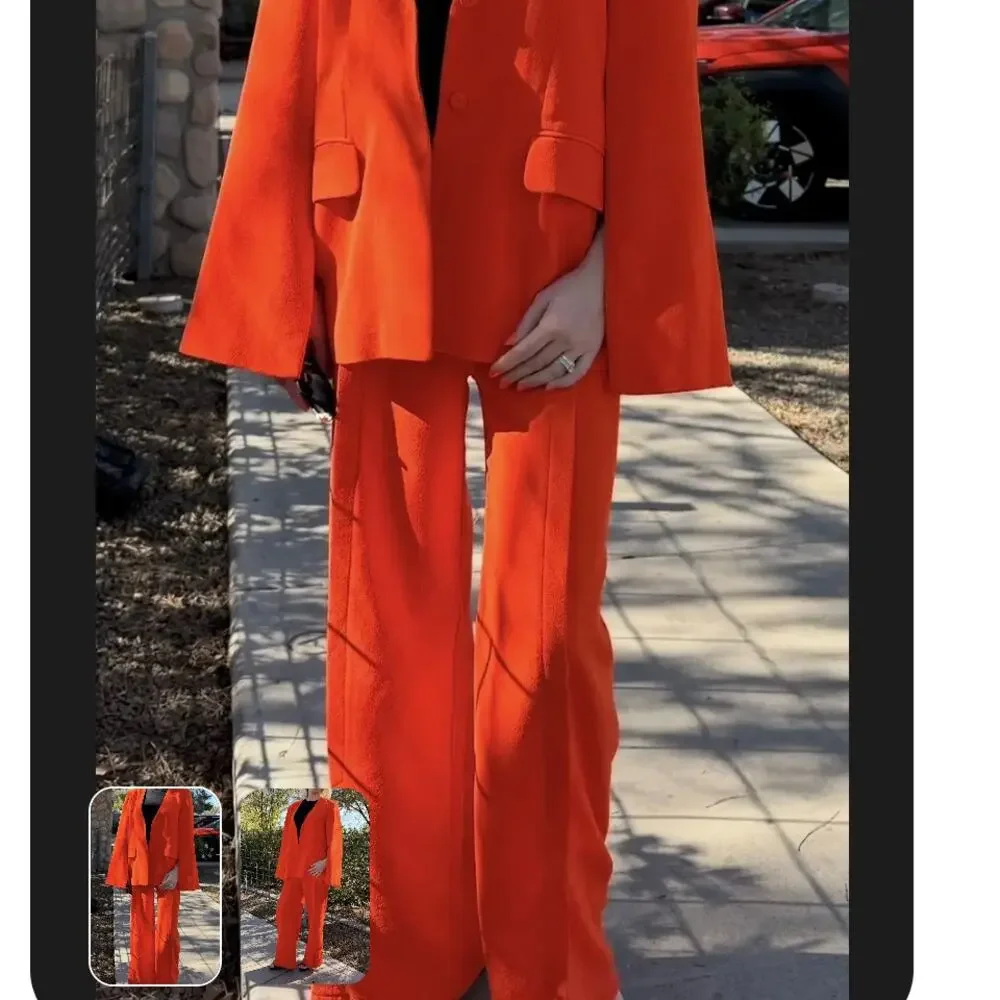 Rodebjer Orange Wide Leg Pant XS Trouser High Rise Split Hem Pleat Designer $345 - Picture 4 of 13